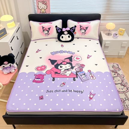 暮思家居 2025新款正版授权A类大版数码印花三丽鸥可机洗1200D冰丝凉席可组合针织棉夏被四件套床笠款 床笠款-美妆库洛米