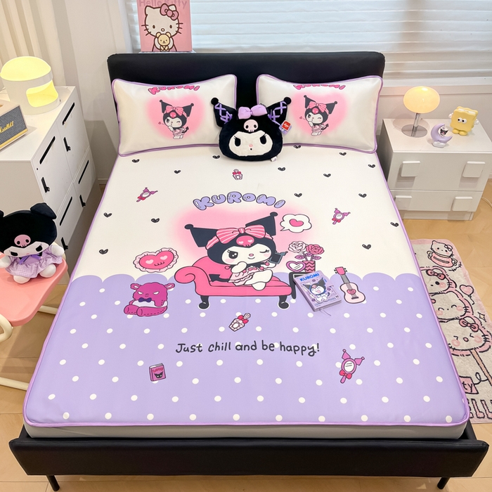 91家纺网 家纺一手货源 找家纺 暮思家居 2025新款正版授权A类大版数码印花三丽鸥可机洗1200D冰丝凉席可组合针织棉夏被四件套床笠款 床笠款-美妆库洛米