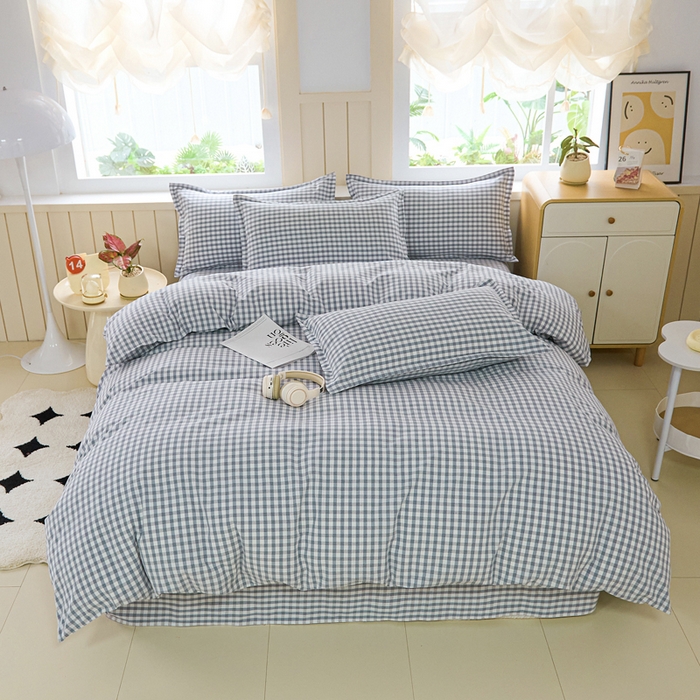 91家纺网 家纺一手货源 找家纺 2025新款全棉色织老粗布四件套 淡墨