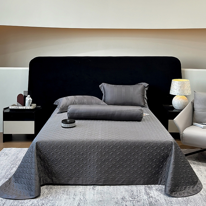 91家纺网 家纺一手货源 找家纺 若未家居 LOVEWE HOUSE 2025新款50S兰精天丝轻奢基底提花带银丝套件- 亦梵 亦梵-黑色