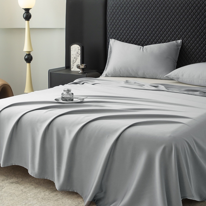 91家纺网 家纺一手货源 找家纺 简宜家居（朝初家纺） 2025新款A棉兰精天丝单床单 柔肌-高级灰