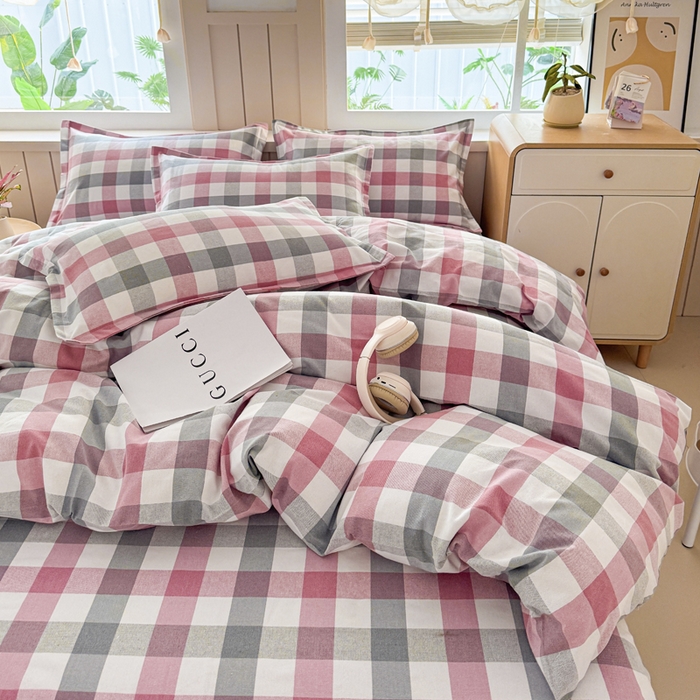 91家纺网 家纺一手货源 找家纺 2025新款全棉色织老粗布四件套 花格