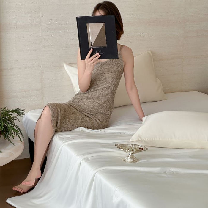 91家纺网 家纺一手货源 找家纺 茧羽世家 2025天丝纯色床笠夏被被子如丝系列 如丝 本白