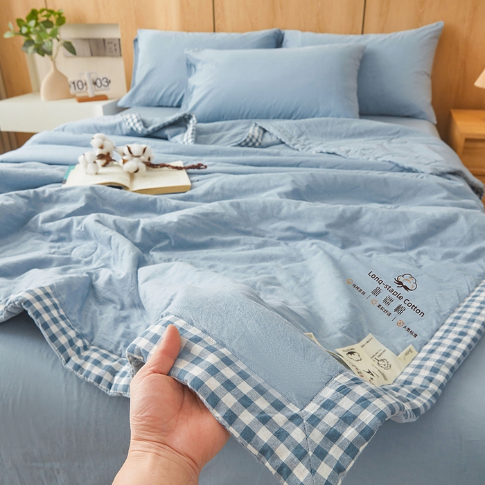 91家纺网 家纺一手货源 找家纺 2025新款无印风纯色100%新疆棉夏被夏凉被空调被棉花夏被棉花被子被芯爆款可机洗（包检测） 新疆棉-蓝色