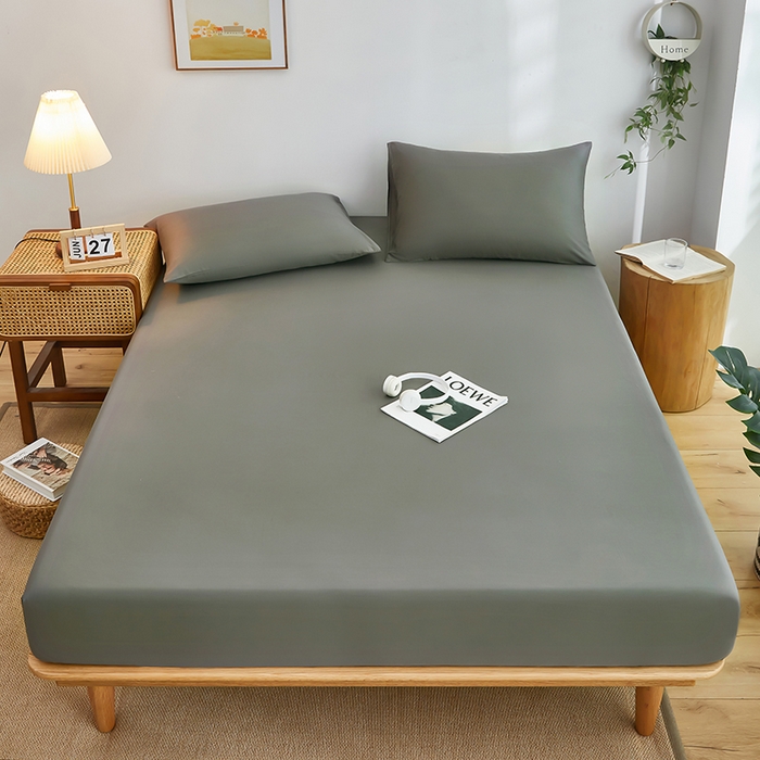 91家纺网 家纺一手货源 找家纺 艾橙家纺 2025新款正宗133x72喷气织造全棉纯棉纯色床笠三件套 绅士灰