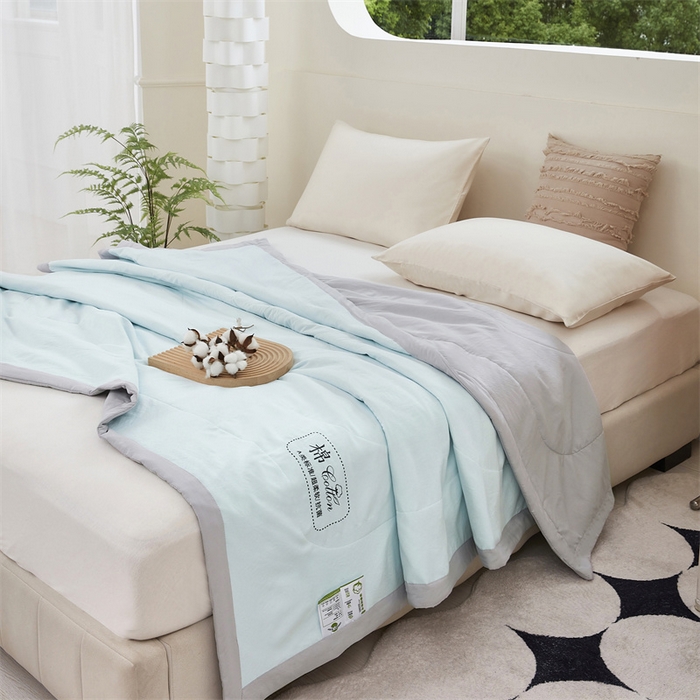 91家纺网 家纺一手货源 找家纺 芊梵 2025新款针织棉花夏被手包边单凉被空调被 棉朵-蓝