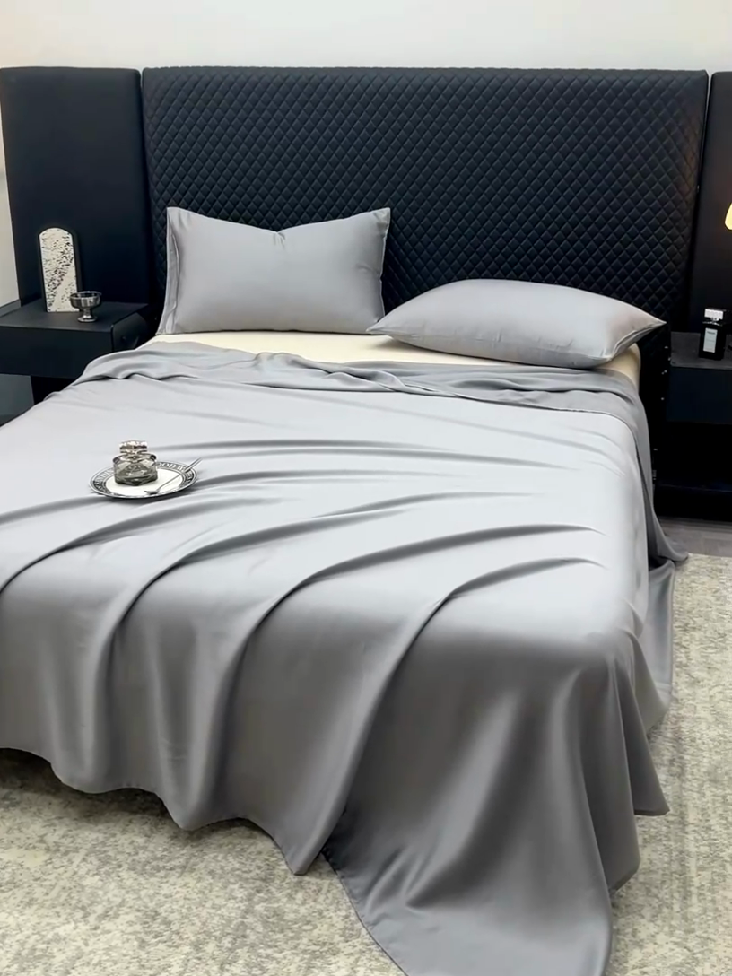 91家纺网 家纺一手货源 找家纺 简宜家居（朝初家纺） 2025新款A棉兰精天丝单床单 柔肌-高级灰