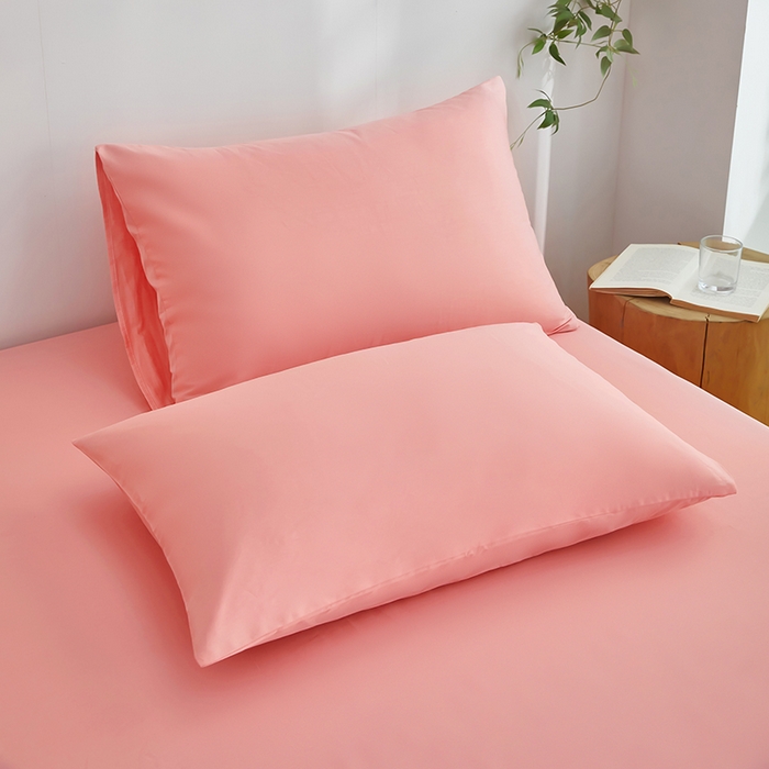 91家纺网 家纺一手货源 找家纺 艾橙家纺 2025新款正宗133x72喷气织造全棉纯棉纯色床笠三件套 少女粉