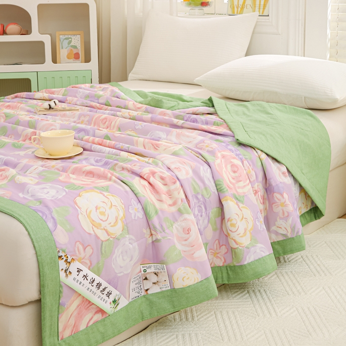 91家纺网 家纺一手货源 找家纺 锦鹭被业 2025新款A类里外全棉印花夏被 花幽兰