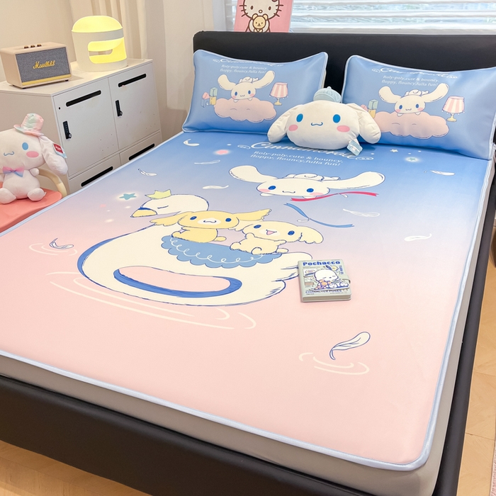 91家纺网 家纺一手货源 找家纺 暮思家居 2025新款正版授权A类大版数码印花三丽鸥可机洗1200D冰丝凉席可组合针织棉夏被四件套床笠款 床笠款-天使大耳狗