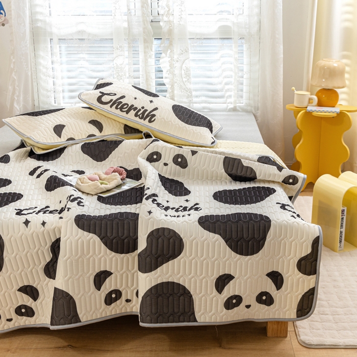 91家纺网 家纺一手货源 找家纺 默忆 2025新款凉感丝印花乳胶凉席 快乐熊猫