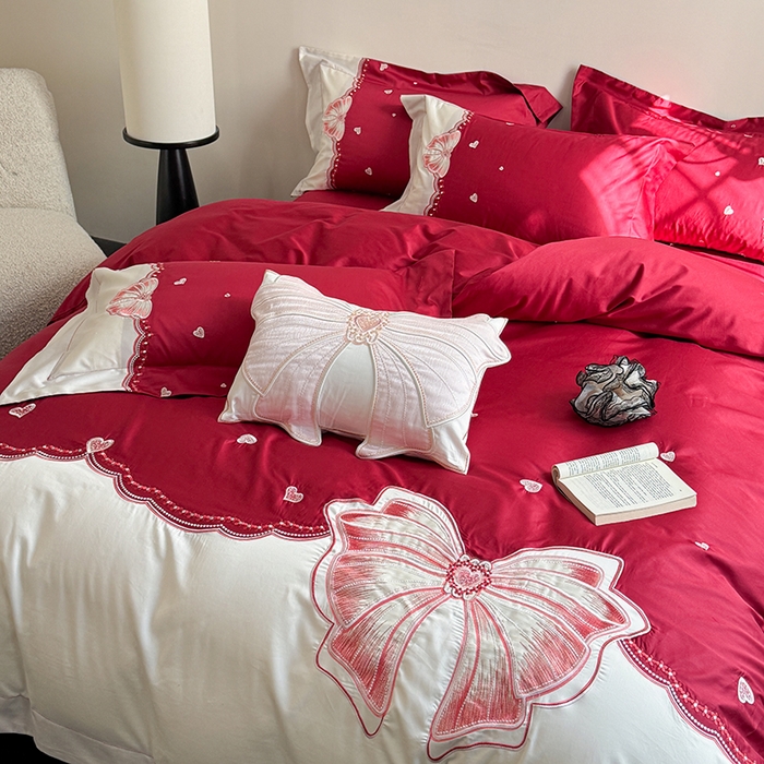 91家纺网 家纺一手货源 找家纺 优悦生活馆 2025新款全棉新疆长绒棉四件套-恋恋时光 控价 恋恋时光-胭脂红