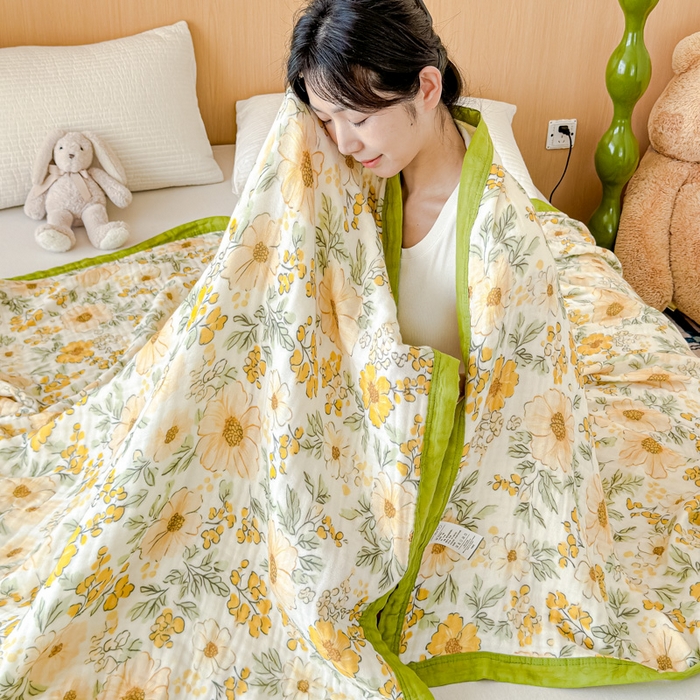 91家纺网 家纺一手货源 找家纺 乐家毛巾被2025新款全棉六层一体超柔泡泡纱多功能毯 春日宴