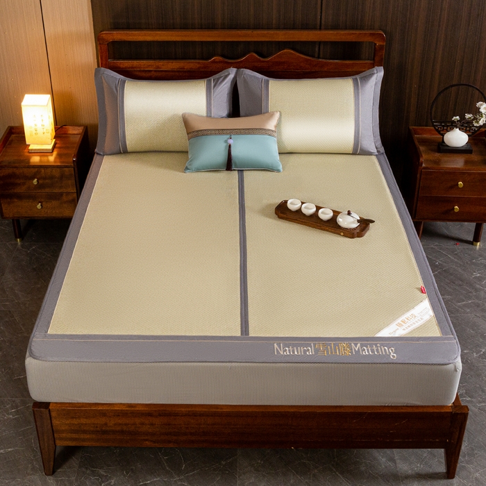 91家纺网 家纺一手货源 找家纺 卡罗兰 2025新款藤席凉席三件套床单床笠黄金藤系列 黄金藤香槟金-床笠