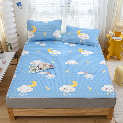默忆 2025新款凉感丝印花乳胶凉席 可爱云朵