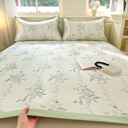 绒艺席业 2025新款600D冰丝印花数码印花冰藤席赫本风系列 蔓野