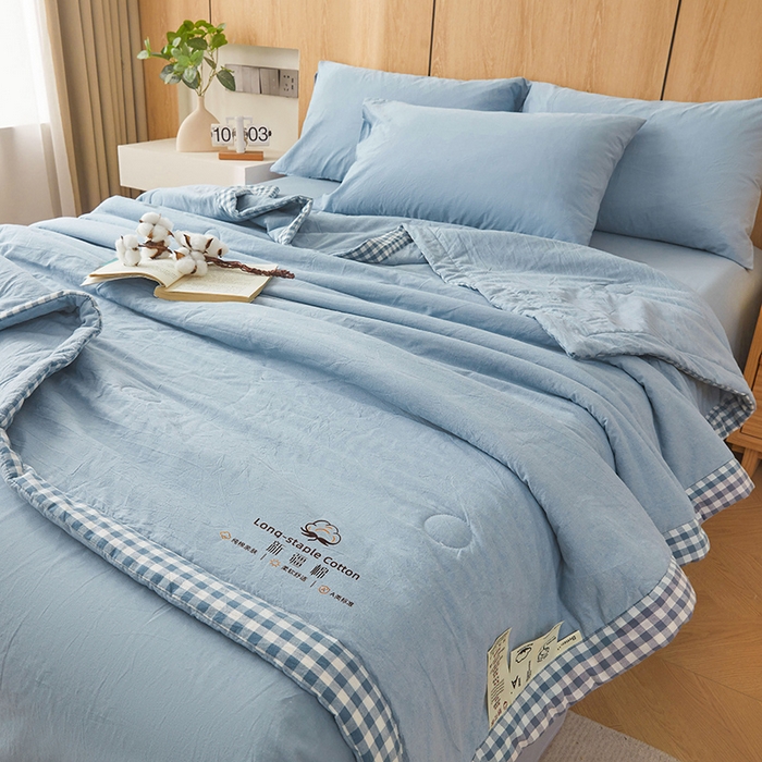 91家纺网 家纺一手货源 找家纺 2025新款无印风纯色100%新疆棉夏被夏凉被空调被棉花夏被棉花被子被芯爆款可机洗（包检测） 新疆棉-蓝色