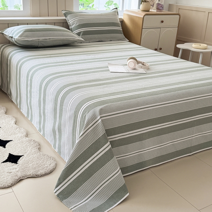 91家纺网 家纺一手货源 找家纺 2025新款全棉色织老粗布单床单 绿条