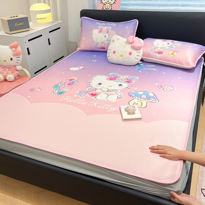 91家纺网 家纺一手货源 找家纺 暮思家居 2025新款正版授权A类大版数码印花三丽鸥可机洗1200D冰丝凉席可组合针织棉夏被四件套床笠款 床笠款-梦幻KT