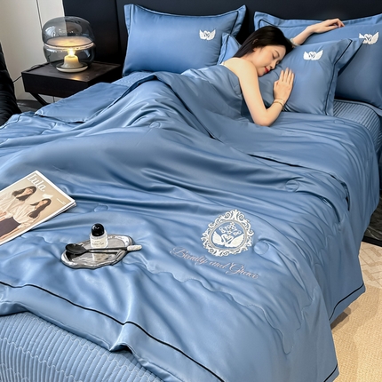 91家纺网 家纺一手货源 找家纺 （总）富米莱（原臻工厂） 2025新款水洗真丝冰丝刺绣夏被床盖四件套夏凉被