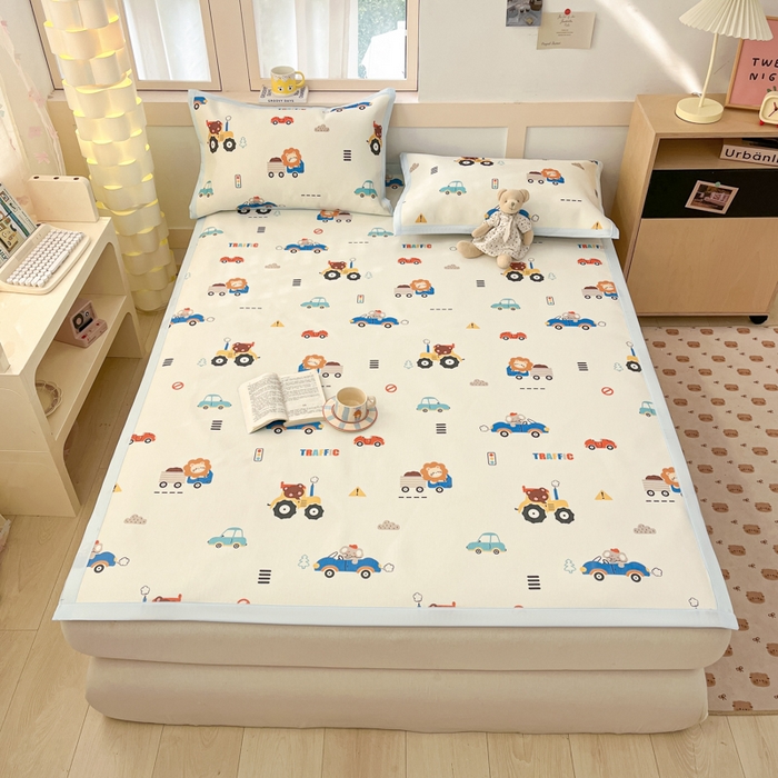 91家纺网 家纺一手货源 找家纺 绒艺席业 2025新款600D冰丝印花数码印花冰藤席卡通小清新系列 快乐总动员