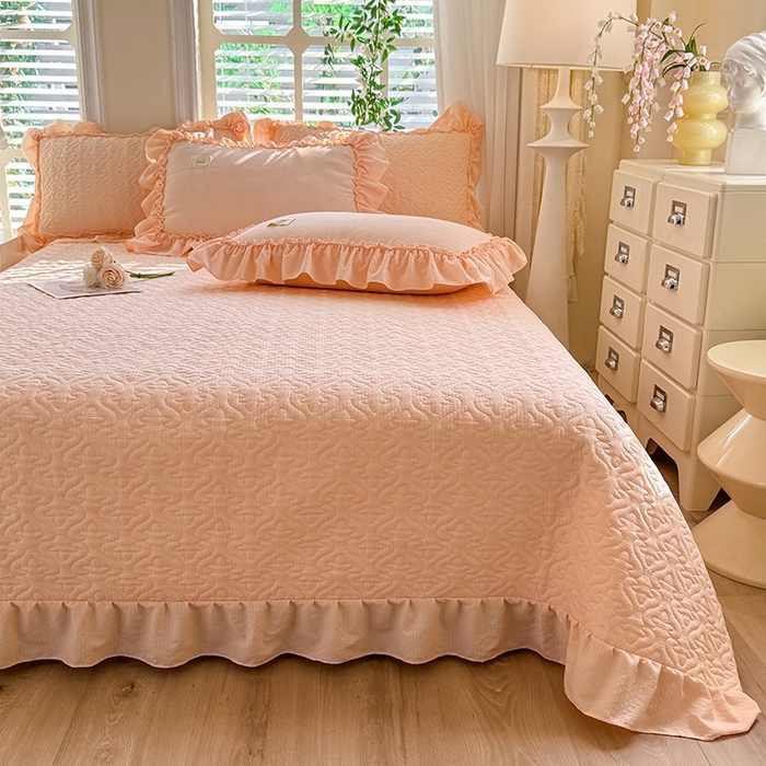 91家纺网 家纺一手货源 找家纺 花香四季家纺 2025新款泡芙小姐双层纱华夫格柔棉夹棉绗缝床盖单件三件四件套 泡芙小姐-玉