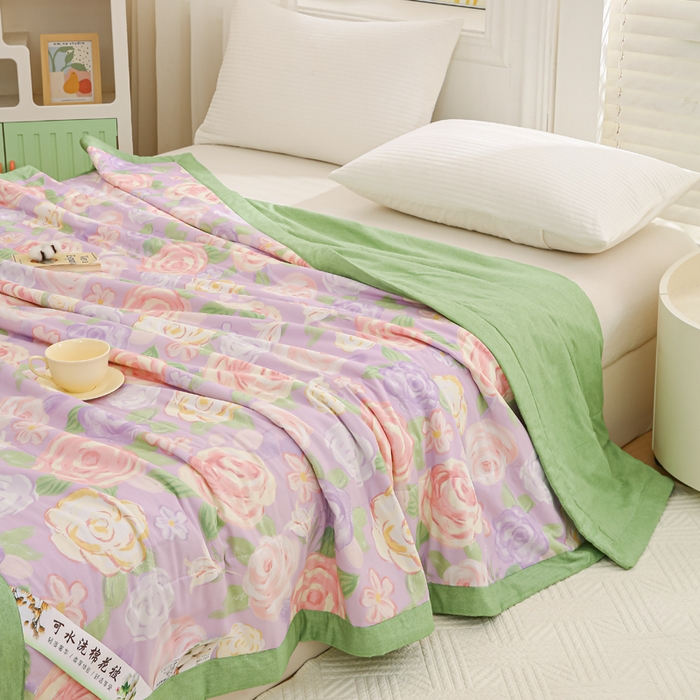 91家纺网 家纺一手货源 找家纺 锦鹭被业 2025新款A类里外全棉印花夏被 花幽兰