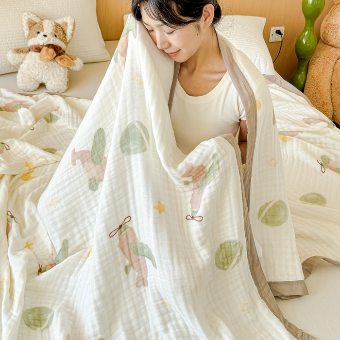 91家纺网 家纺一手货源 找家纺 乐家毛巾被2025新款全棉六层一体超柔泡泡纱多功能毯 飞机星球