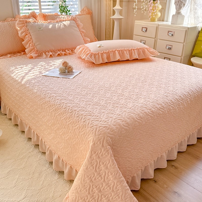 91家纺网 家纺一手货源 找家纺 花香四季家纺 2025新款泡芙小姐双层纱华夫格柔棉夹棉绗缝床盖单件三件四件套 泡芙小姐-玉