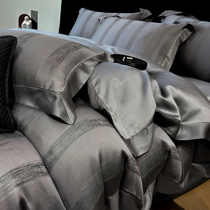 91家纺网 家纺一手货源 找家纺 若未家居 LOVEWE HOUSE 2025新款50S兰精天丝轻奢基底提花带银丝套件- 亦梵 亦梵-黑色