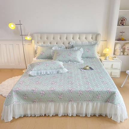 91家纺网 家纺一手货源 找家纺 （总）宜凡家纺2025新款雪纺花边印花夹棉床盖三件套