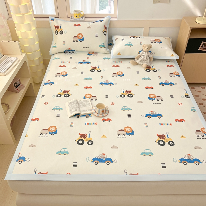 91家纺网 家纺一手货源 找家纺 绒艺席业 2025新款600D冰丝印花数码印花冰藤席卡通小清新系列 快乐总动员