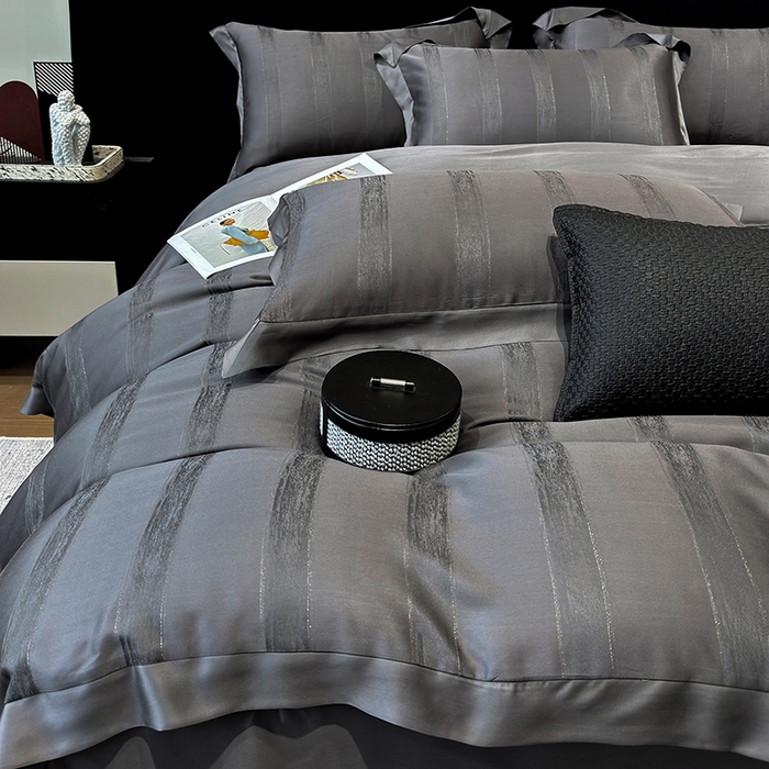 91家纺网 家纺一手货源 找家纺 若未家居 LOVEWE HOUSE 2025新款50S兰精天丝轻奢基底提花带银丝套件- 亦梵 亦梵-黑色