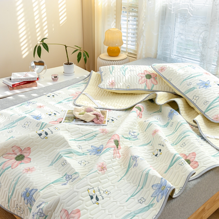 91家纺网 家纺一手货源 找家纺 默忆 2025新款凉感丝印花乳胶凉席 花开曼舞