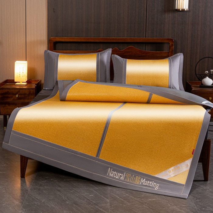 91家纺网 家纺一手货源 找家纺 卡罗兰 2025新款藤席凉席三件套床单床笠黄金藤系列 黄金藤小麦黄-床席