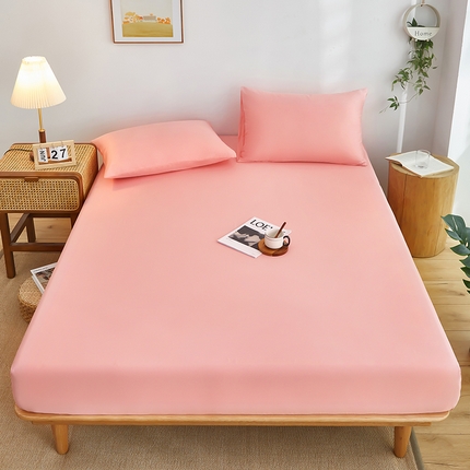 91家纺网 家纺一手货源 找家纺 艾橙家纺 2025新款正宗133x72喷气织造全棉纯棉纯色床笠三件套 少女粉