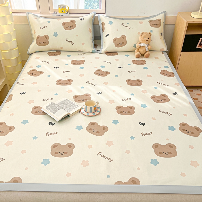 91家纺网 家纺一手货源 找家纺 绒艺席业 2025新款600D冰丝印花数码印花冰藤席卡通小清新系列 星星熊