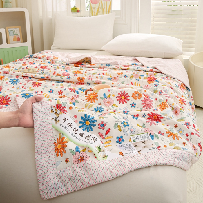 91家纺网 家纺一手货源 找家纺 锦鹭被业 2025新款A类里外全棉印花夏被 太阳花