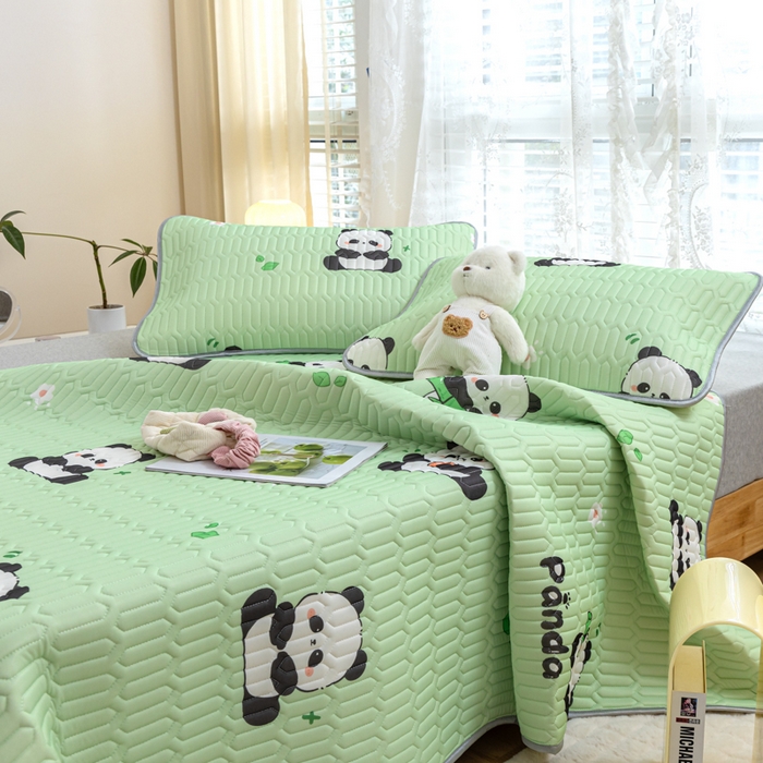 91家纺网 家纺一手货源 找家纺 默忆 2025新款凉感丝印花乳胶凉席 开心熊猫