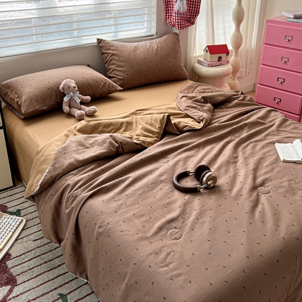 妖妖家纺2025新款糯糯夏凉被四件套夏凉被空调被 小蝴蝶-咖色