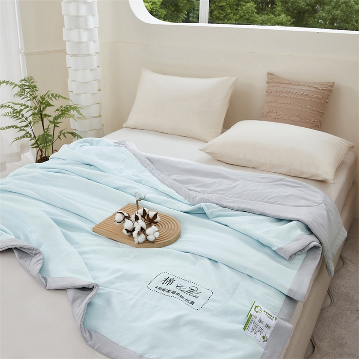 91家纺网 家纺一手货源 找家纺 芊梵 2025新款针织棉花夏被手包边单凉被空调被 棉朵-蓝
