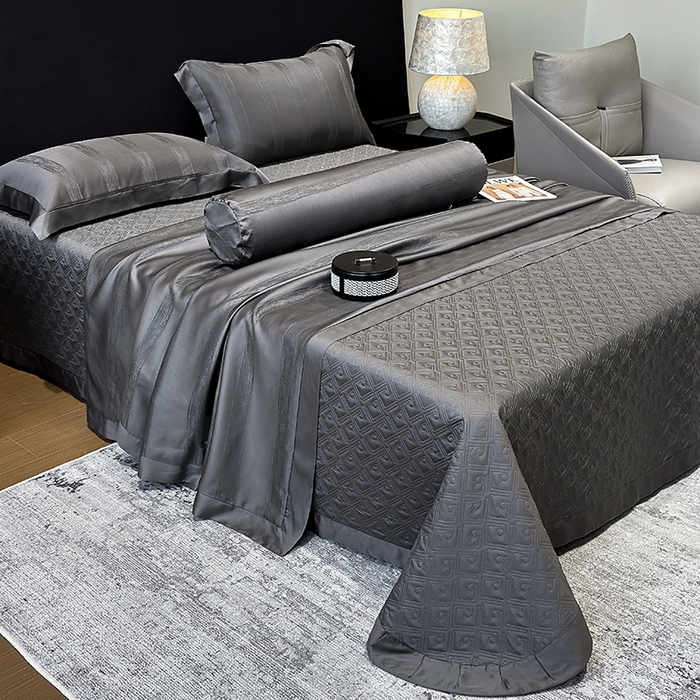 91家纺网 家纺一手货源 找家纺 若未家居 LOVEWE HOUSE 2025新款50S兰精天丝轻奢基底提花带银丝套件- 亦梵 亦梵-黑色