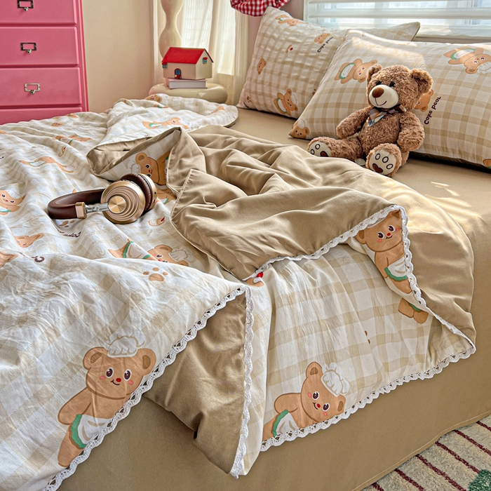 91家纺网 家纺一手货源 找家纺 妖妖家纺2025新款糯糯夏凉被四件套夏凉被空调被 厨师小熊