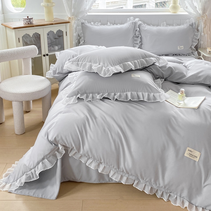 91家纺网 家纺一手货源 找家纺 红日子纺织品 2025新款韩版华夫格水洗棉四件套 绅士灰