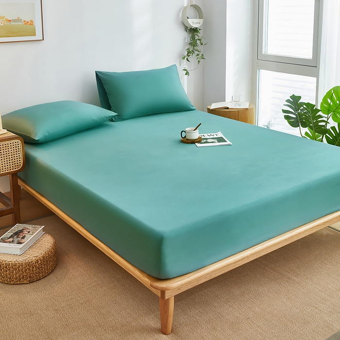 91家纺网 家纺一手货源 找家纺 艾橙家纺 2025新款正宗133x72喷气织造全棉纯棉纯色床笠三件套 浅石兰