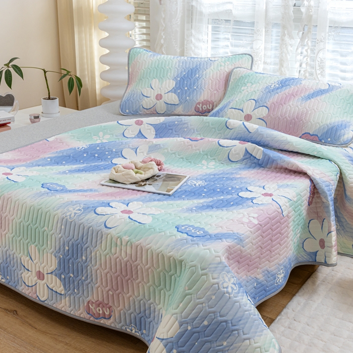 91家纺网 家纺一手货源 找家纺 默忆 2025新款凉感丝印花乳胶凉席 七彩世界