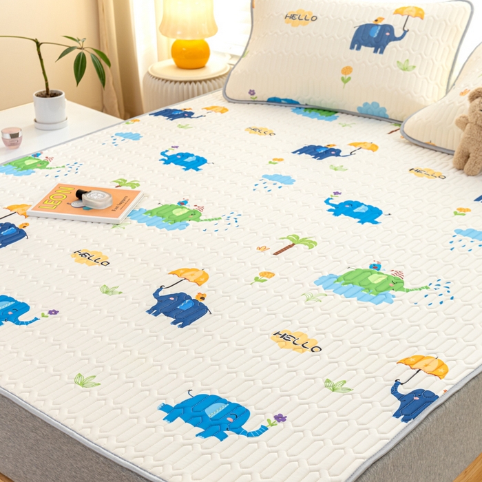 91家纺网 家纺一手货源 找家纺 默忆 2025新款凉感丝印花乳胶凉席 快乐小象