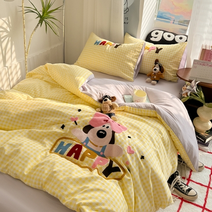 91家纺网 家纺一手货源 找家纺 （总）子钦2025新款云朵棉印加绣卡通毛巾绣四件套-飞行狗系列