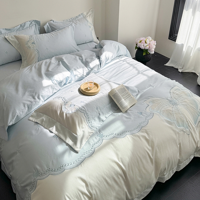 91家纺网 家纺一手货源 找家纺 优悦生活馆 2025新款全棉新疆长绒棉四件套-恋恋时光 控价 恋恋时光-云天蓝