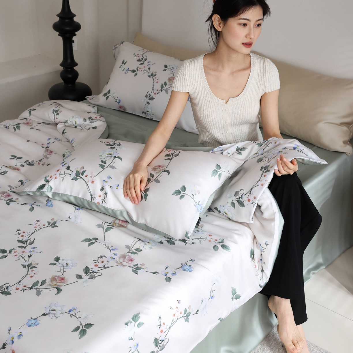 91家纺网 家纺一手货源 找家纺 玉宇阁 2025新款60S兰精天丝印花四件套 春棠